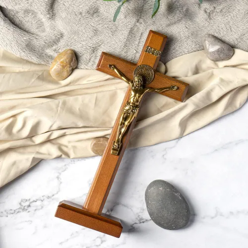 Miniatura 7 de KUXBET Cruz Crucifijo Católica de 10.7 Pulgadas de Madera con Jesucristo Cruz de Pared con Soporte, para Colgar o Mesa con Soporte para Decoración