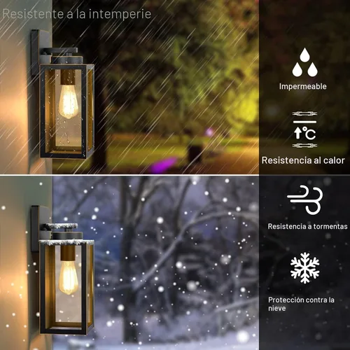 Miniatura 2 de Paquete de 2 lámparas de pared para exteriores, faroles impermeables y modernos, dispositivos de iluminación para porche, con casquillo E26