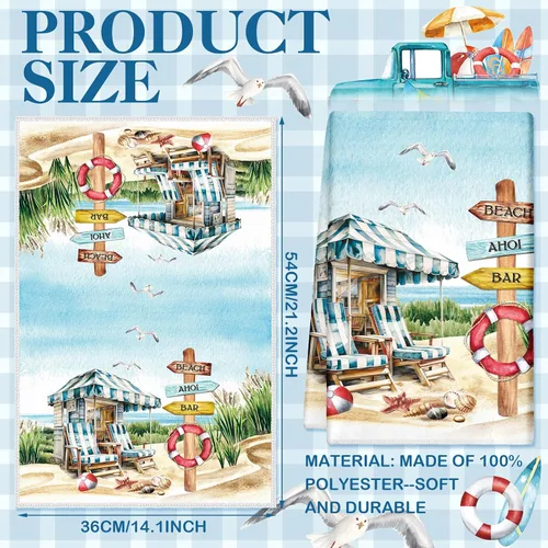 Miniatura 2 de Tudomro 6 Piezas Toallas de Cocina de Playa de Verano Toallas de Cocina de Camión de Playa Toallas de Cocina de Concha Toallas de Cocina Absorbentes