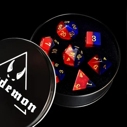 Juego de dados DND de piedras preciosas de ópalo azul y rojo, 7 piezas de dados D&D utilizados en juegos de rol de Calabozos y Dragones (Ojos de