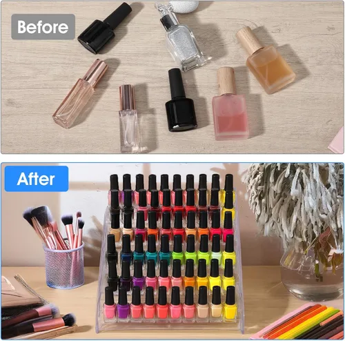 Miniatura 5 de Paquete de 2 organizadores de esmalte de uñas acrílico, 84 botellas de 7 capas, estante de exhibición de acrílico transparente, organizador
