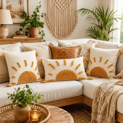 Miniatura 2 de Zealax Funda de almohada decorativa bohemia de 18 x 18 pulgadas para sofá, sala de estar al aire libre, fundas de almohada copetudas con borlas
