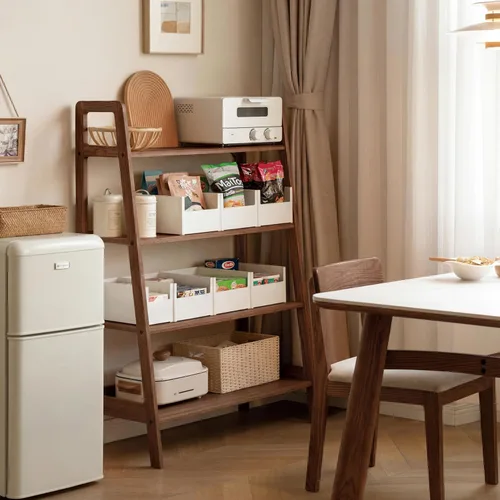 Miniatura 12 de Estante de Escalera 100% Roble Macizo con Gabinete, Mesita de Noche de 32.67" de Alto con Marco Estable para Dormitorio, Pequeña Estantería