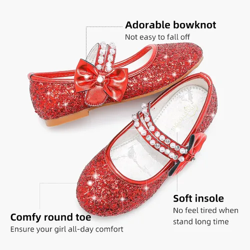 Miniatura 4 de Zapatos de vestir para niñas pequeñas, zapatos de flores, zapatos de princesa, boda, fiesta, zapatos planos para niñas pequeñas y grandes