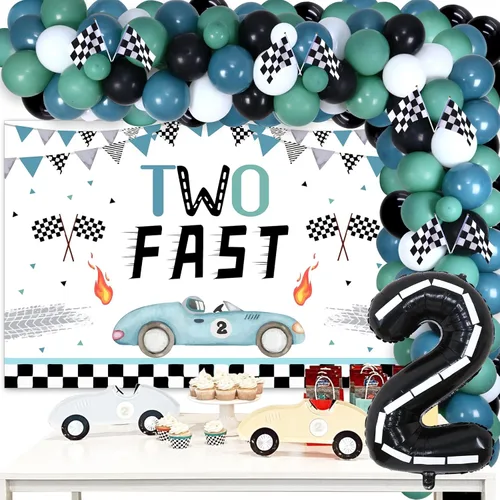 Dos decoraciones de cumpleaños rápidas para niños, vintage, kit de guirnalda de globos con dos telones de fondo rápido, globos de aluminio a