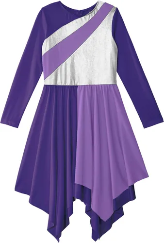 Miniatura 11 de CHICTRY Vestido de baile lírico sin mangas asimétrico para niñas, disfraz de adoración litúrgica contemporánea