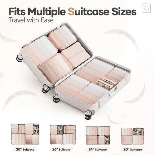 Miniatura 8 de Veken Juego de 11 cubos de compresión para artículos esenciales de viaje, bolsas organizadoras compresibles expandibles grandes para ropa, bolsas