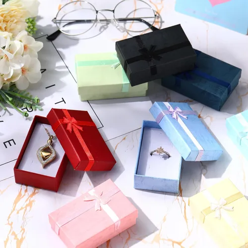 Miniatura 4 de Batiyeer Juego de cajas de regalo de joyería, cajas de cartón de regalo pequeñas vacías para embalaje de joyas con lazo de cinta para aniversarios