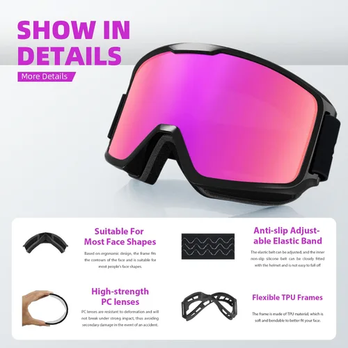 Miniatura 2 de Gafas de esquí y snowboard para hombres, mujeres y jóvenes, protección OTG 100% UV