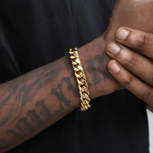 Miniatura 2 de GUQILA Pulsera de eslabones cubanos para hombre, 0.315in0.394in0.472in, pulseras de cadena de eslabones cubanos chapados en oro de 18 quilates
