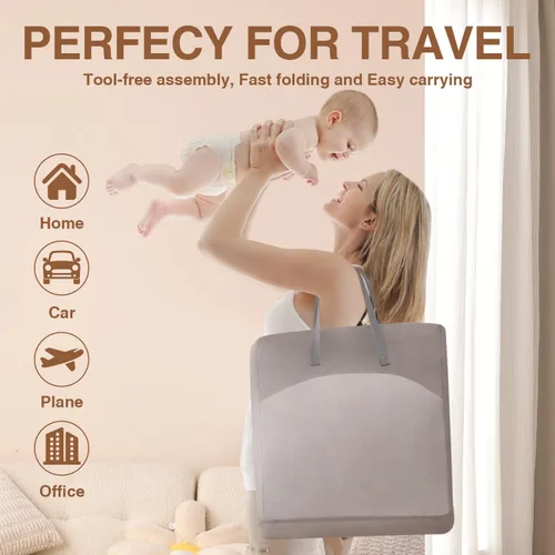 Miniatura 2 de Cuna de noche, plegado rápido, apto para viajes, malla transpirable, ángulo ajustable (gris)