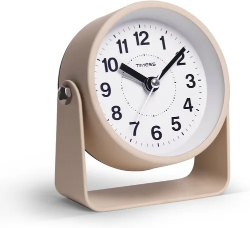 Reloj de alarma analógico TIMESS, silencioso, de cuarzo sin tictac, funciona con pilas, con función de repetición y luz bajo demanda, fácil de