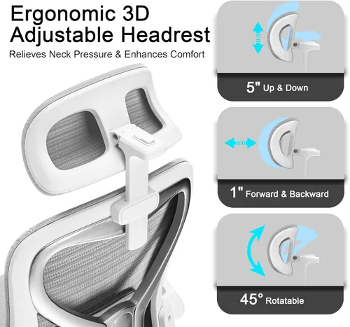 Miniatura 3 de Silla de Oficina Ergonómica para Alivio del Dolor de Espalda y Cuello, Asiento de Espuma Virgen, Apoyo Lumbar Ajustable en 2D y Reposacabezas en 3D