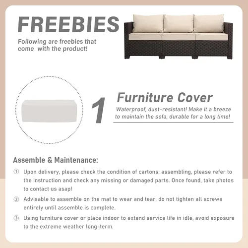 Miniatura 7 de Rattan Star Muebles de exterior, sofá de 3 plazas, sofá de mimbre marrón para exteriores, asiento profundo, respaldo alto, sofá de patio con cojines