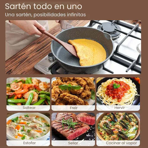 Miniatura 7 de SENSARTE Sartén Antiadherente, Sartén Profunda para Freír de 10/11/12 pulgadas, Sartén para Saltear con Tapa, Mango que se Mantiene Frío, Batería