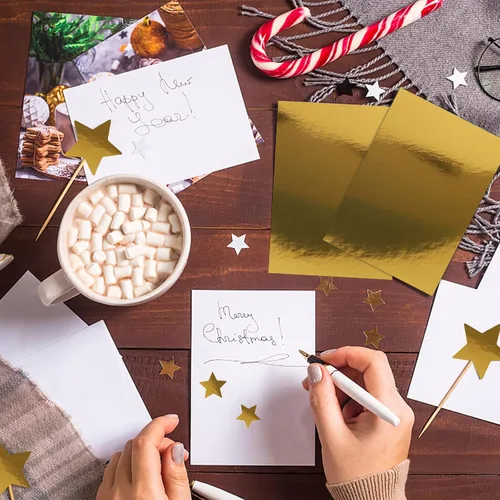 Miniatura 5 de Hojas de papel metálico dorado, paquete de 60 tarjetas de espejo de lámina dorada, papel brillante para invitaciones decorativas, bodas