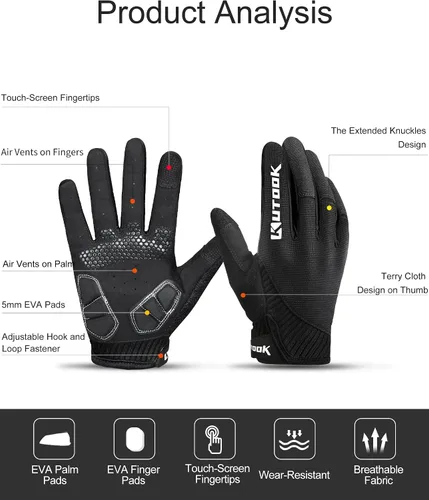 Miniatura 7 de KUTOOK Cycling Gloves Full Finger Breathable Touch Screen Anti-Slip Pad MTB Bike Gloves for Men Women