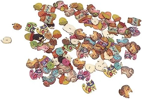 Miniatura 9 de Pssopp Botones para manualidades, 1.2 pulgadas de largo, lindos animales, coloridos y ligeros, botones de madera para coser, manualidades