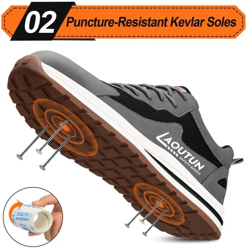 Miniatura 3 de LAoutun Zapatos de punta de acero para hombres y mujeres, zapatos de trabajo de seguridad indestructibles, ligeros, con puntera de acero
