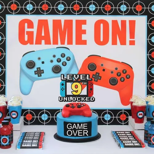 Miniatura 3 de Level Up - Decoración para tarta, letrero de juego de nivel 9, decoración de fiesta temática para videojuegos, suministros de fiesta para niños
