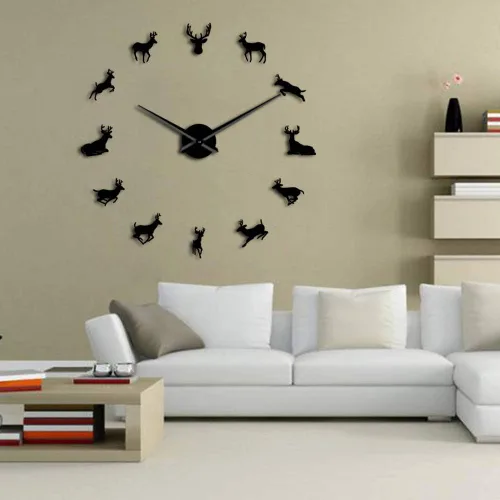 Miniatura 4 de The Geeky Days Woodland Deer Giant DIY Reloj de pared grande con efecto espejo, arte de pared, decoración del hogar, reloj grande sin marco