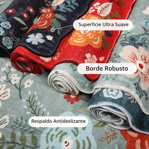 Miniatura 4 de Alfombra Corredora Verde, Alfombras Lavables de 3x10 para Pasillos Antideslizantes, Alfombra de Pelo Bajo Suave con Diseño Floral Boho para Pasillo