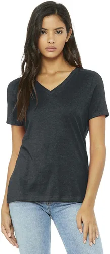 Miniatura 2 de Bella Canvas Camiseta relajada con cuello en V peinada para mujer, Mezcla triple, púrpura