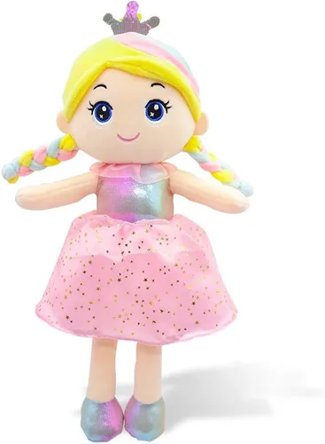 Miniatura 2 de June Garden Muñeca de trapo suave XL Princess Marina Crystalheart - Adorable muñeca de tamaño real de peluche para niñas, vestido azul