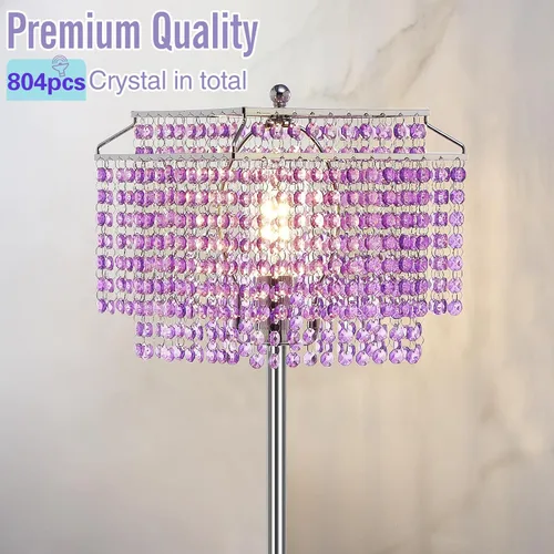 Miniatura 6 de Lámpara de pie de cristal morado, lámparas de pie de 64 pulgadas de alto con pantalla de doble capa, elegante lámpara de pie con interruptor de pie