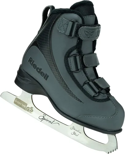 Riedell Soar Junior - Patines de hielo para niñas y niños, elegantes zapatos de patinaje aislados con forro de espuma, cuchillas de acero inoxidable