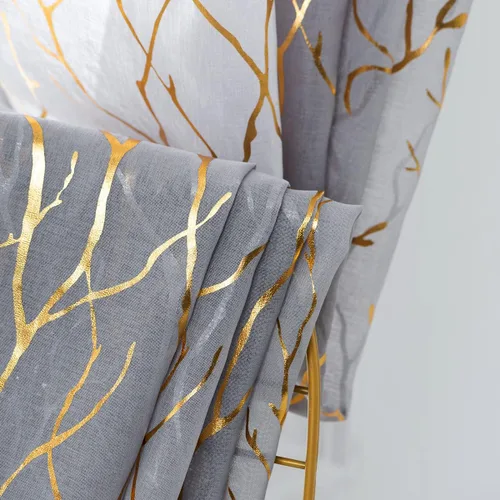 Miniatura 5 de Kotile Cortinas traslúcidas de rama de árbol – Cortinas traslúcidas grises con estampado de rama de árbol en lámina dorada metálica de 63 pulgadas