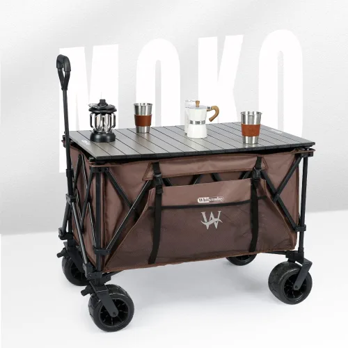 Miniatura 7 de Whitsunday Carrito de playa de 440 libras con ruedas Terrian, carrito plegable para acampar con mesa de aluminio Marrón