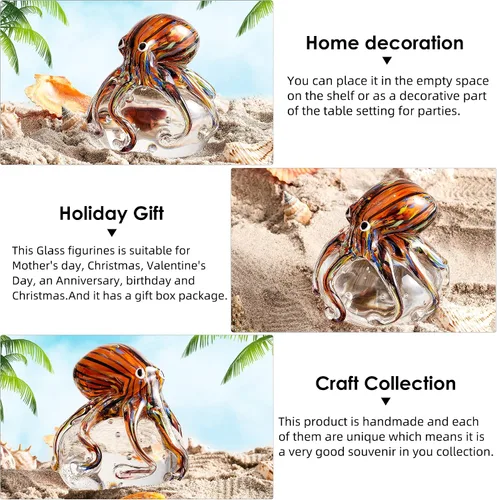 Miniatura 3 de EUSTUMA Adorno de figura de pulpo de vidrio soplado a mano, adorno de animales marinos para acuario de pecera, colección de animales marinos