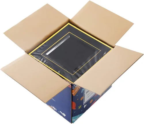 Miniatura 8 de bUCLA 100 platos cuadrados negros de plástico con borde dorado – Platos desechables de postre/aperitivo / pequeños pasteles de 6 pulgadas para Negro