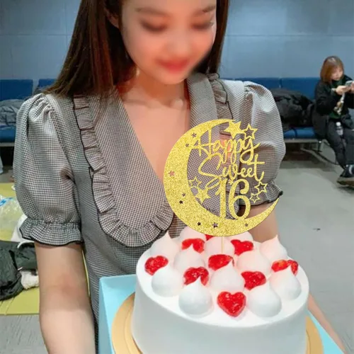 Miniatura 4 de 1 pieza de decoración de pastel de 16 años con purpurina de luna y estrella de luna feliz 16 cumpleaños, decoración para tartas de cumpleaños de 16