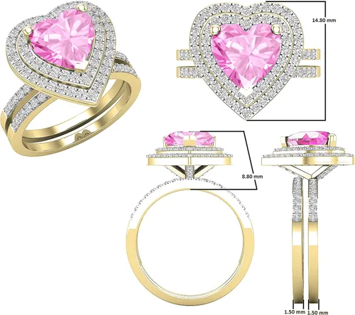 Miniatura 36 de Dazzlingrock Collection Juego de anillos de compromiso de doble halo con diamantes naturales redondos y piedras preciosas creadas en laboratorio