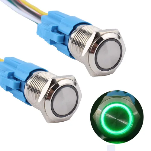 Miniatura 17 de 2 unids 0.630 in metal pestillo interruptor de botón 12V-24V ON-Off 5Pins 1NO 1NC con coleta para agujero de montaje de 5/8 pulgadas impermeable Azul