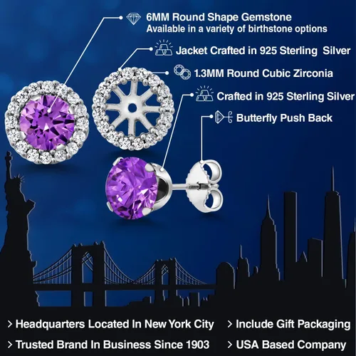 Miniatura 16 de Gem Stone King Aretes redondos de plata de ley 925 de 0.236 in con piedra natal extraíble para mujer