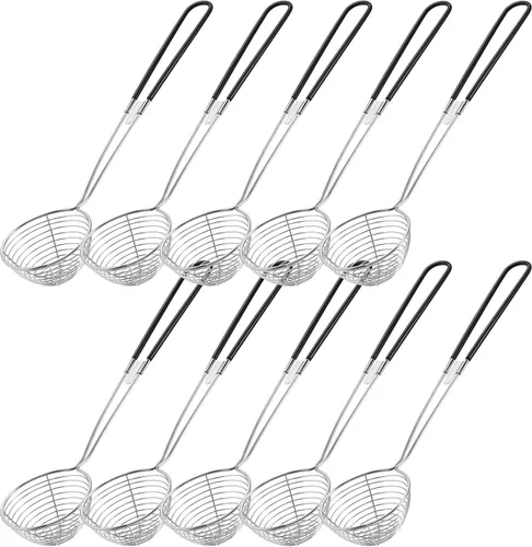 Miniatura 10 de Geiserailie Juego de 6 cucharas de acero inoxidable de 2.5 pulgadas, mini colador de araña, cuchara de malla para pasta, cuchara asiática, cucharón