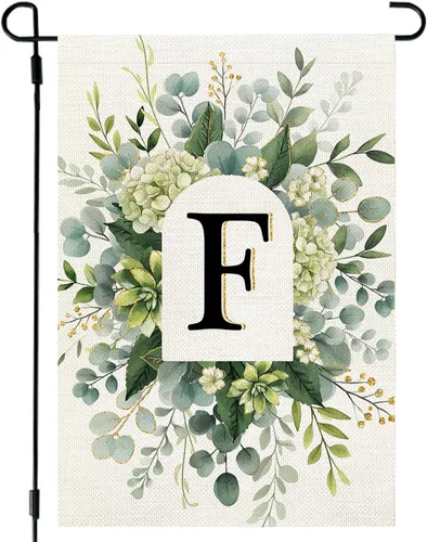 Miniatura 17 de CROWNED BEAUTY Bandera de jardín con monograma, letra inicial A de 12 x 18 pulgadas, doble cara para Outsdie, pequeña flor de primavera, apellido