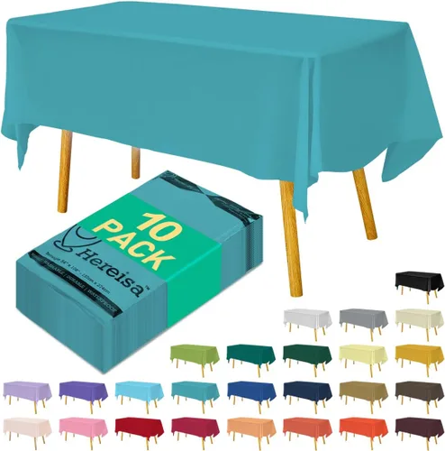 Miniatura 13 de Paquete de 3 manteles de plástico desechables de 54 x 108 pulgadas, manteles de color blanco hueso, manteles de fiesta nupcial para fiestas