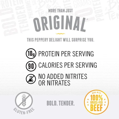 Miniatura 6 de Perky Jerky Carne seca original 100% alimentada con pasto, 1 onza (paquete de 12), sin antibióticos, 0.35 onzas de proteína por porción, baja