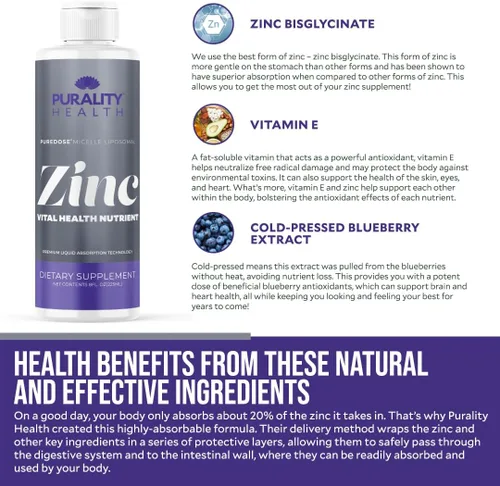 Miniatura 3 de Purality Health Zinc liposomal de 15 mg por porción para apoyo inmunológico - Suplemento de zinc líquido con vitamina E - Bisglicinato de alta