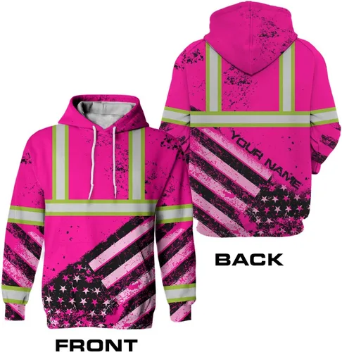 Miniatura 5 de Sudadera con capucha de alta visibilidad con la bandera de Estados Unidos para hombre, sudadera con capucha reflectante de seguridad