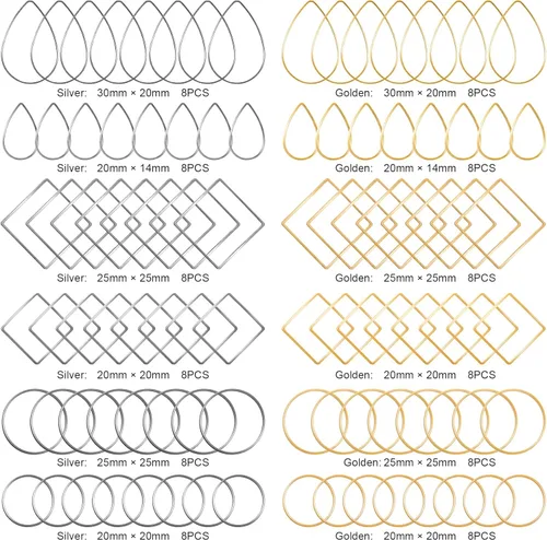 Miniatura 4 de PAGOW 96 piezas de aretes de aro para hacer joyas, hipoalergénicos, cuadrados, redondos, plateados, dorados, para manualidades, suministros