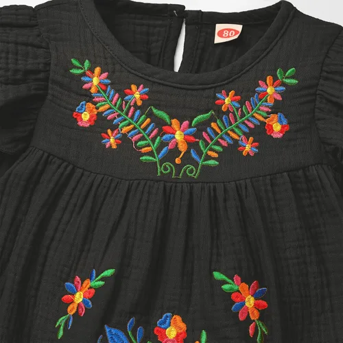 Miniatura 3 de FYMNSI Vestido floral con bordado étnico mexicano para bebé, vestido casual para niños, manga larga, volantes, playa, vacaciones, vestido de verano