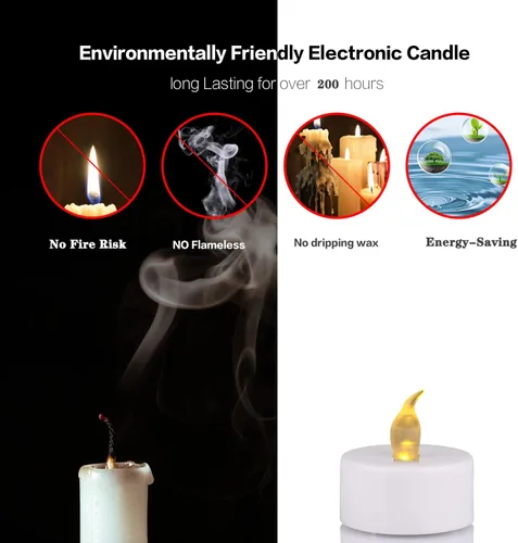Miniatura 3 de JUNPEI - Paquete de 24 velas de té con luz LED amarilla cálida, velas sin llama, realistas, brillantes y parpadeantes, para la celebración Velas