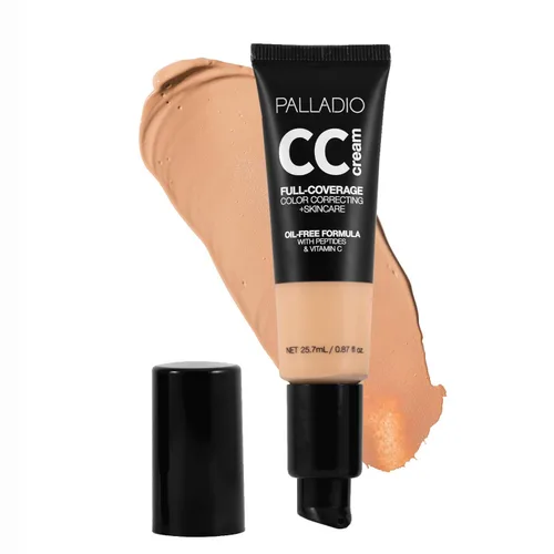 Miniatura 10 de Palladio Crema CC de Corrección de Color de Cobertura Completa, Sin Aceite con Péptidos y Vitamina C, Base de Cobertura Ajustable