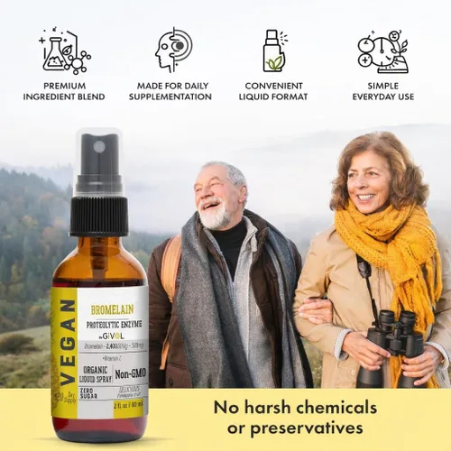 Miniatura 4 de Extracto de piña líquido de bromelina cruda orgánica, potencia mejorada, 500 mg, para niños y adultos, sin OMG, 2.0 fl oz, suministro para 120 días