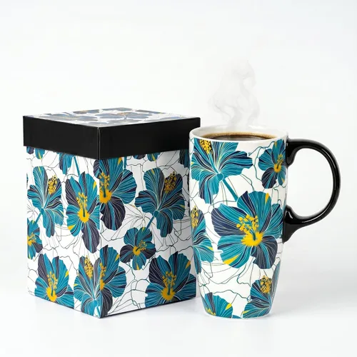 Miniatura 12 de Topadorn Taza de Café de Cerámica Taza de Viaje Regalo con Tapa 17oz., Taza de Té Alta de Porcelana con Asa para el Hogar y la Oficina, Taza